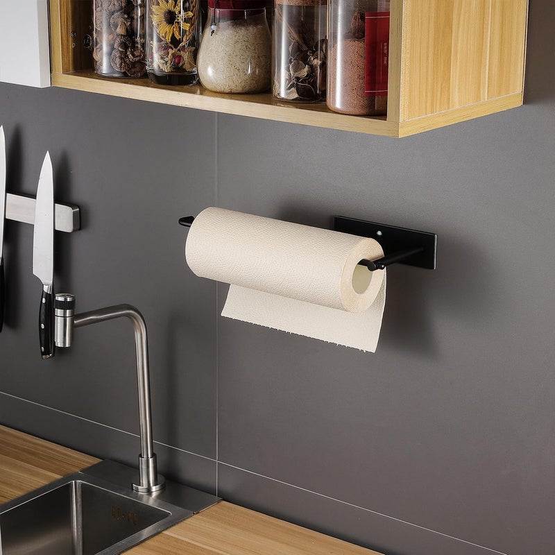 SUNTECH Paper Towel Holder Under Kitchen Cabinet - Self Adhesive Matte Black Towel Paper Holder Stick on Wall, SUS304 Stainless Steel - Image 4